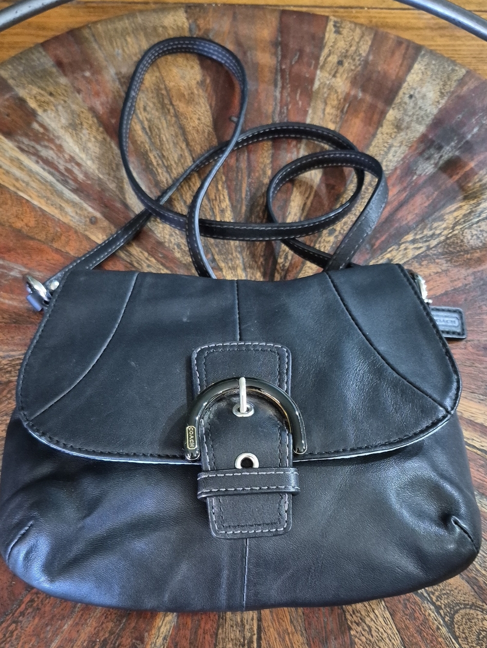 Coach Black Leather Crossbody Bag with Silver Buckle